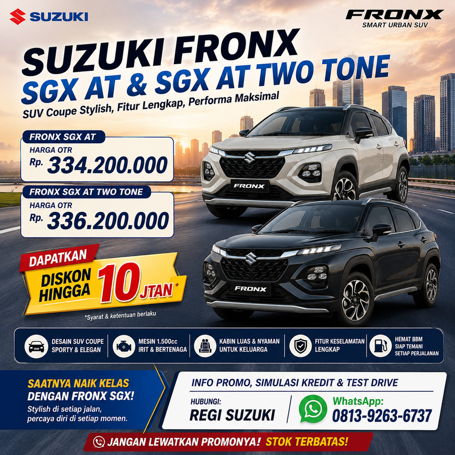Promo Suzuki Fronx SGX AT & SGX AT Two Tone Juli 2026, Diskon Hingga Rp10 Jutaan