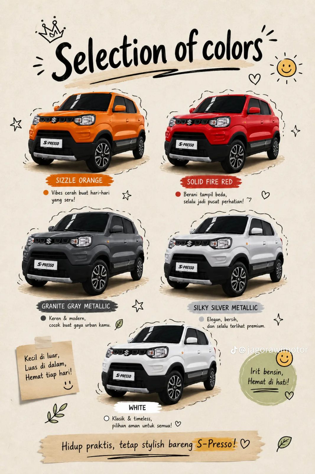 Pilih Warna Favoritmu! Suzuki S-Presso 2026 Hadir dengan 5 Pilihan Warna Stylish, Mana yang Paling Cocok untuk Kamu?