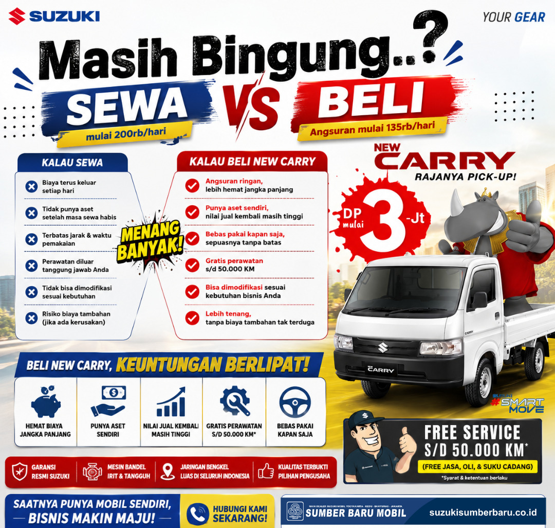 Masih Bingung Sewa atau Beli New Suzuki Carry? Ini Perbandingan Lengkap yang Wajib Anda Ketahui