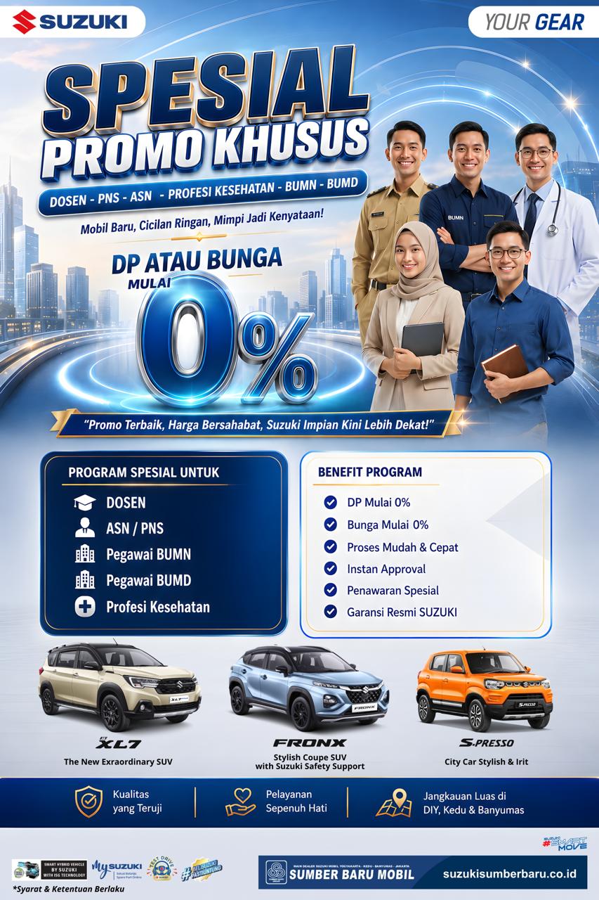 Promo Khusus Suzuki untuk ASN, PNS, Dosen, BUMN, BUMD & Tenaga Kesehatan! DP atau Bunga Mulai 0%, Kesempatan Terbaik Miliki Mobil Suzuki